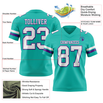 Custom Aqua White-Purple Authentic Football Jersey