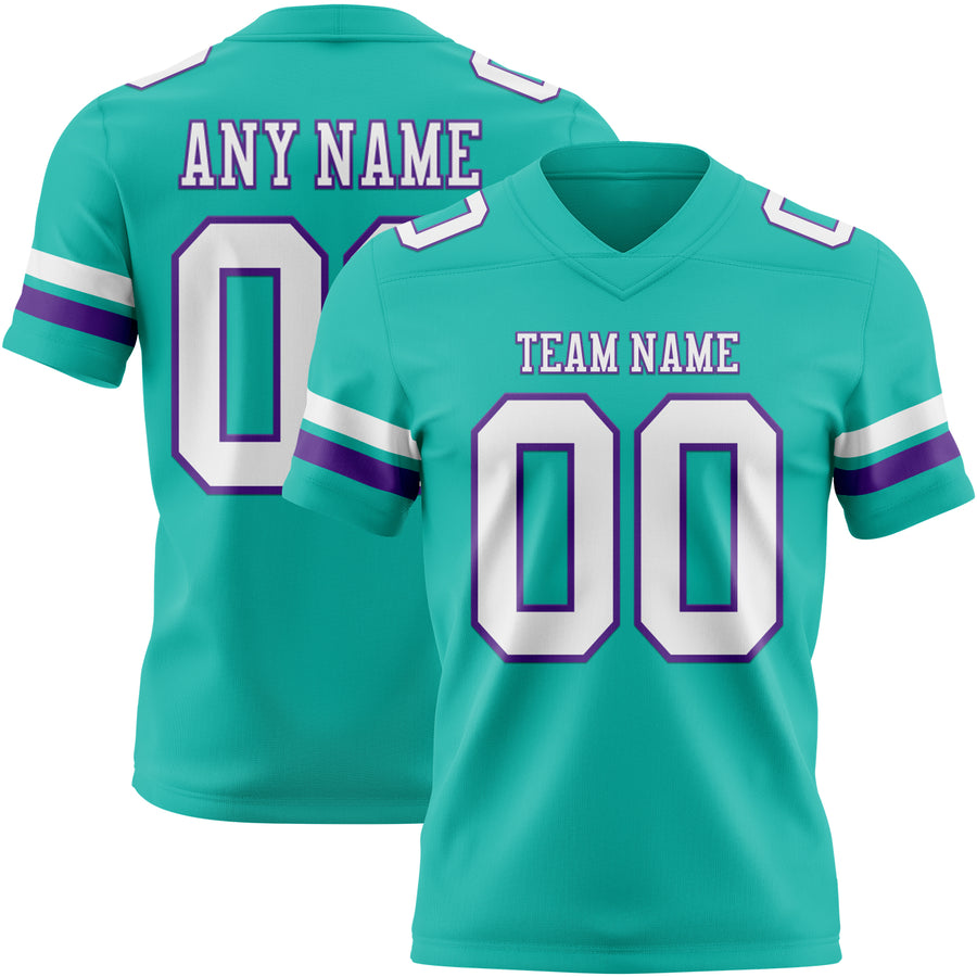 Custom Aqua White-Purple Authentic Football Jersey