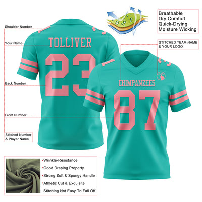 Custom Aqua Medium Pink Authentic Football Jersey