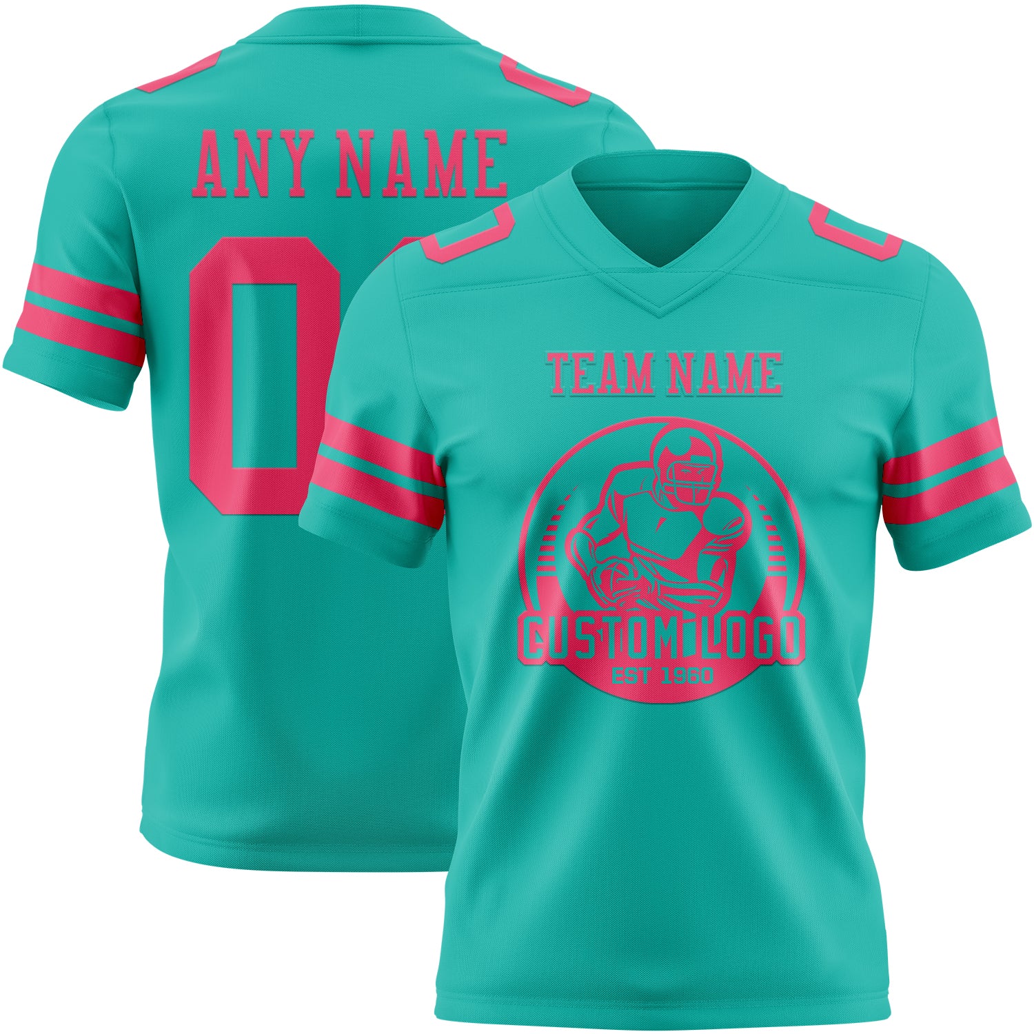 Custom Aqua Neon Pink Authentic Football Jersey