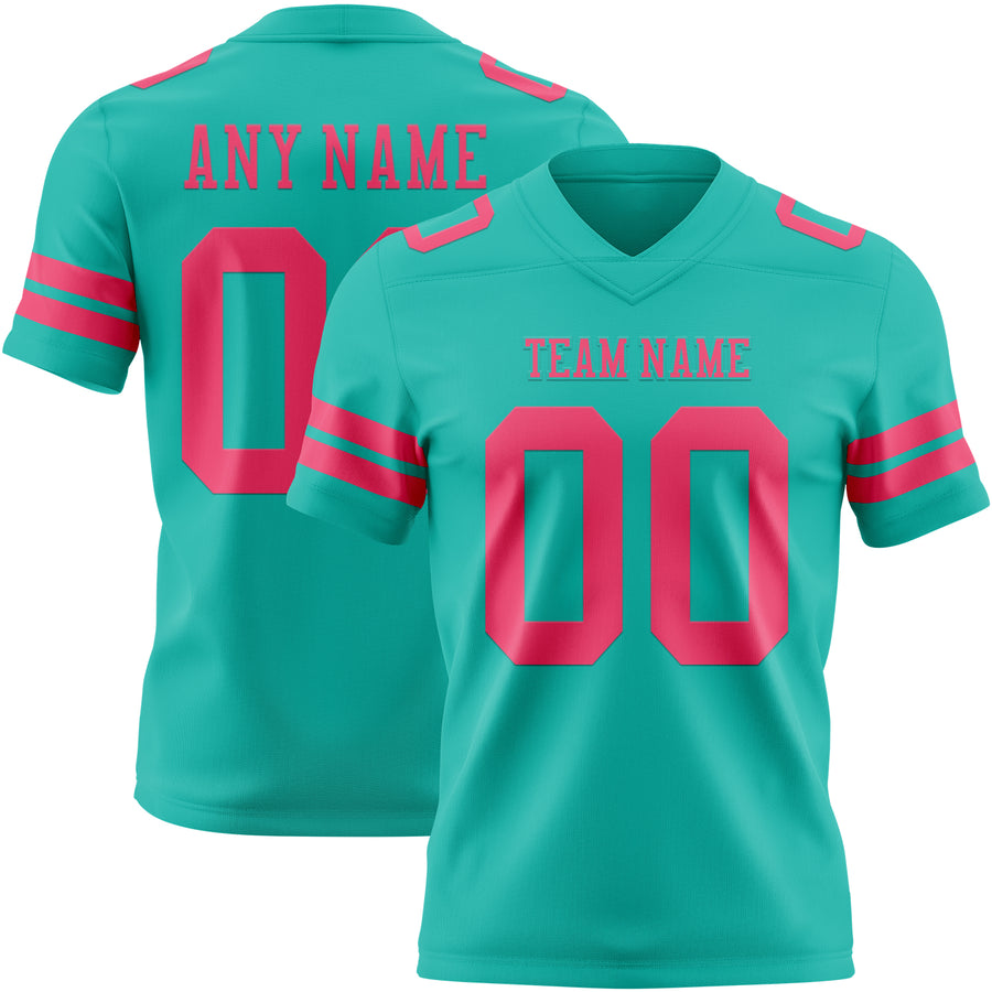 Custom Aqua Neon Pink Authentic Football Jersey