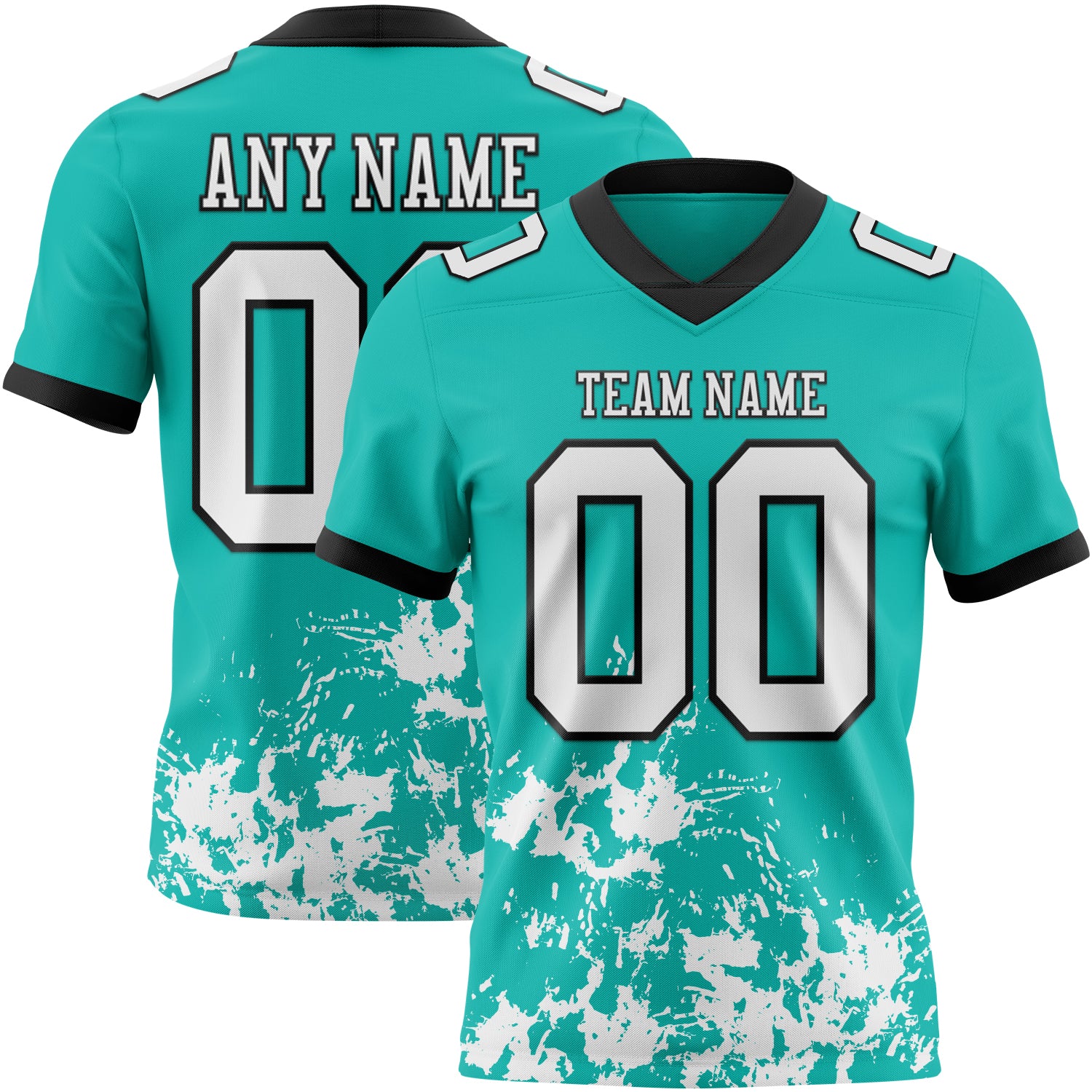 Custom Aqua White-Black 3D Pattern Splash Authentic Football Jersey
