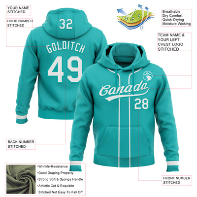 Custom Stitched Aqua White-Aqua Baseball Pullover Sweatshirt Hoodie