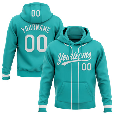 Custom Stitched Aqua White-Aqua Baseball Pullover Sweatshirt Hoodie