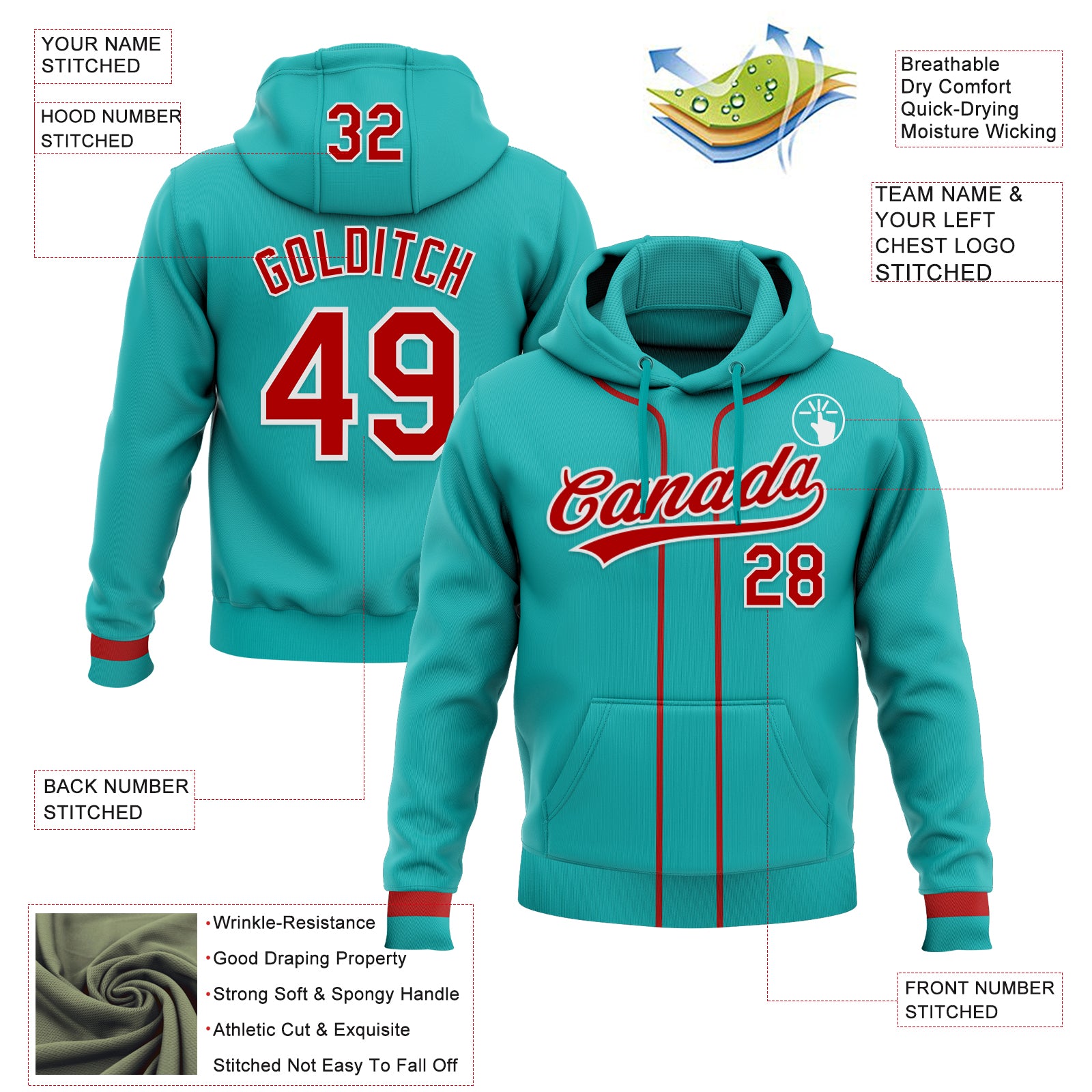 Custom Stitched Aqua Red-White Baseball Pullover Sweatshirt Hoodie