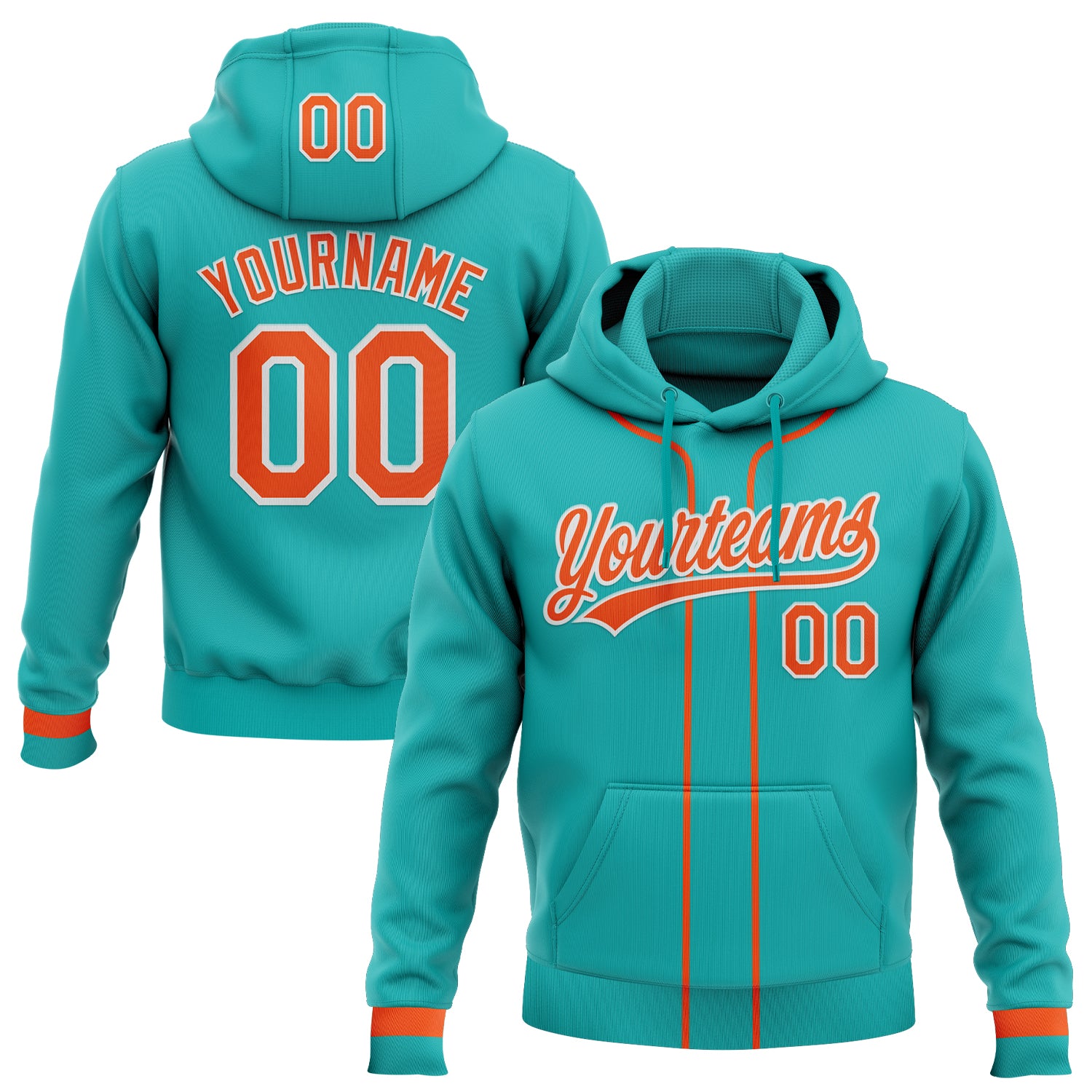 Custom Stitched Aqua Orange-White Baseball Pullover Sweatshirt Hoodie