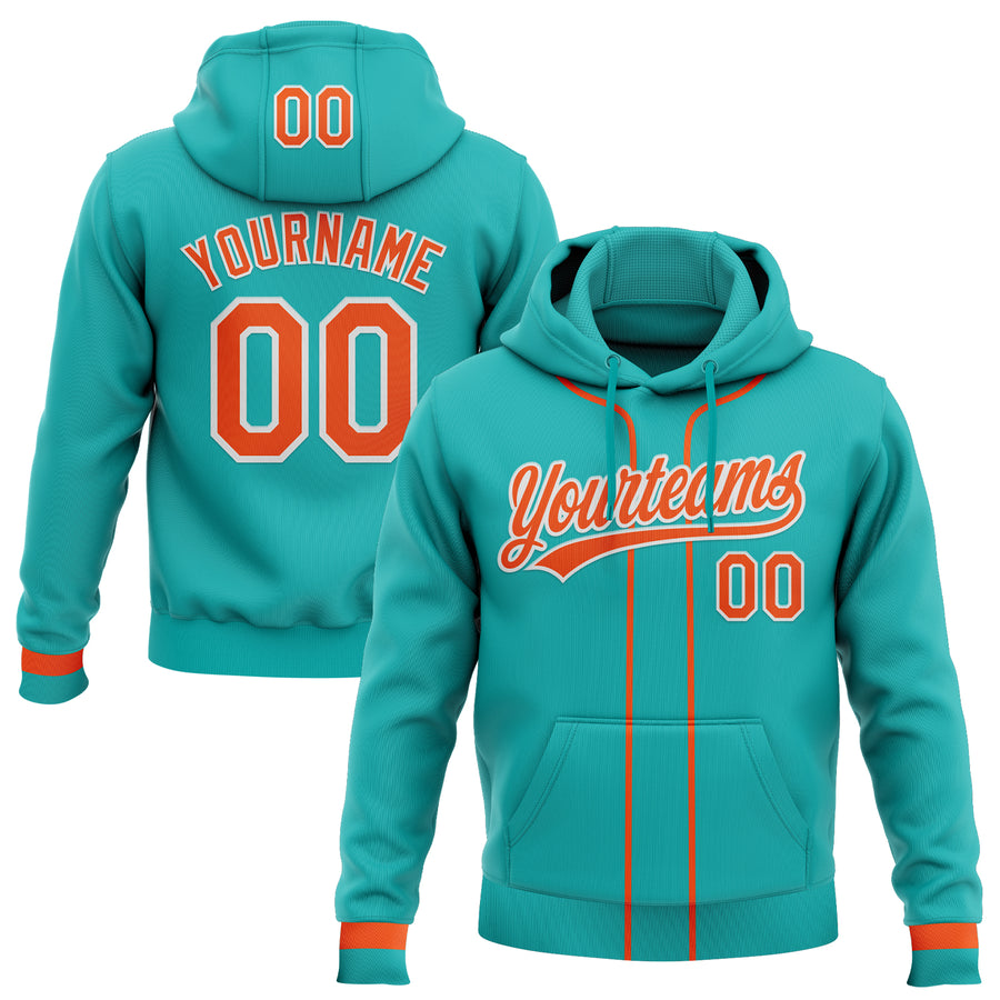 Custom Stitched Aqua Orange-White Baseball Pullover Sweatshirt Hoodie