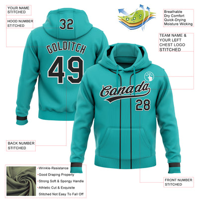 Custom Stitched Aqua Black-White Baseball Pullover Sweatshirt Hoodie