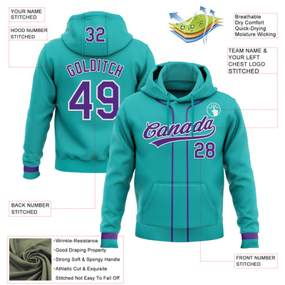 Custom Stitched Aqua Purple-White Baseball Pullover Sweatshirt Hoodie