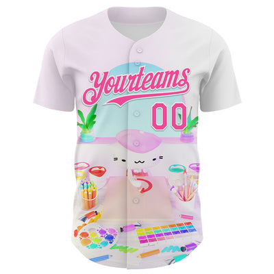 Custom Light Pink Pink-White 3D Cindy Suen Artist Authentic Baseball Jersey