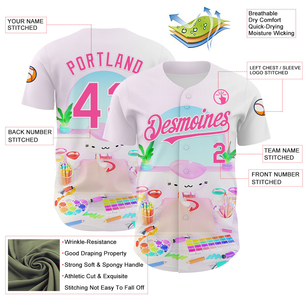 Custom Light Pink Pink-White 3D Cindy Suen Artist Authentic Baseball Jersey