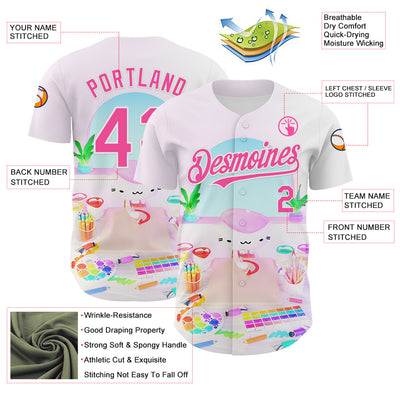 Custom Light Pink Pink-White 3D Cindy Suen Artist Authentic Baseball Jersey