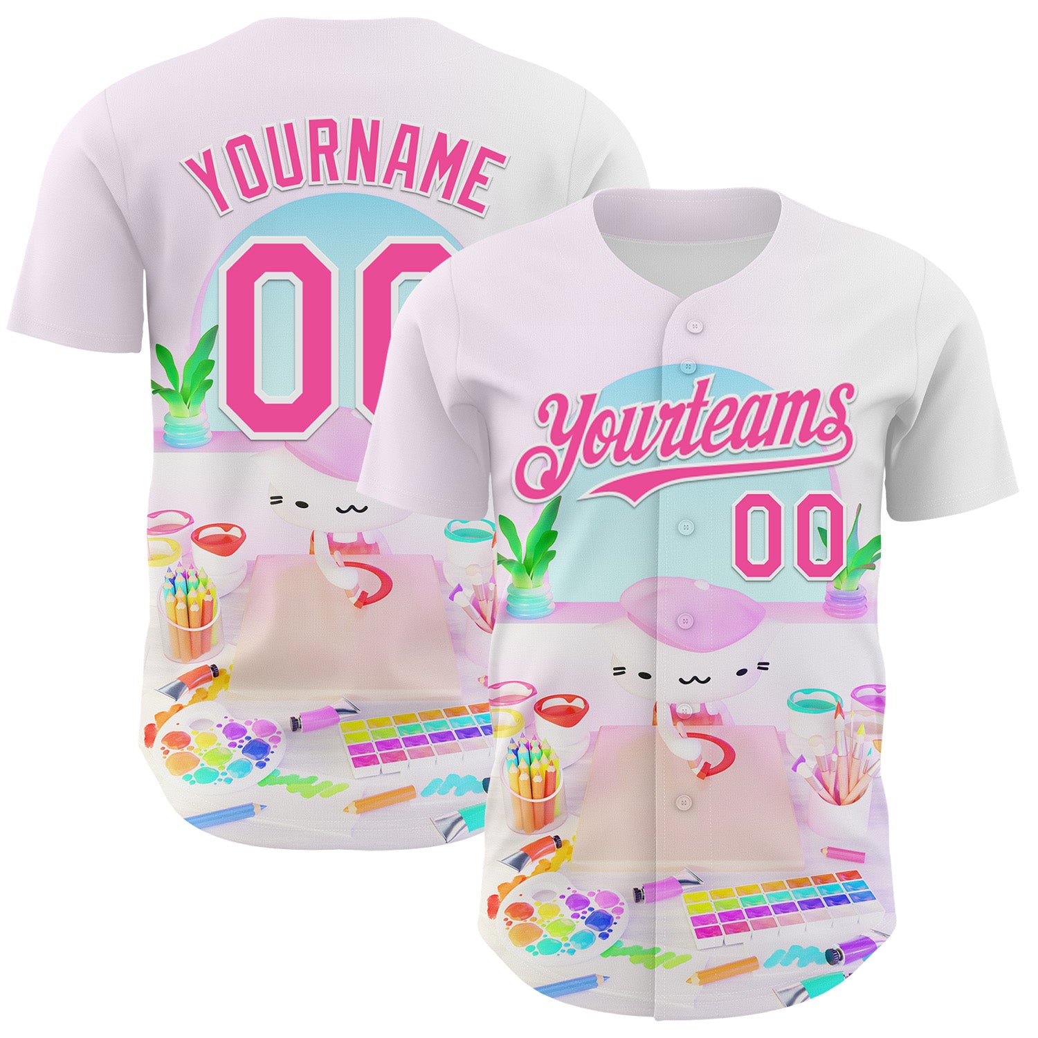 Custom Light Pink Pink-White 3D Cindy Suen Artist Authentic Baseball Jersey