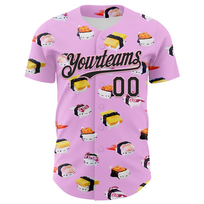Custom Pink Black-Light Pink 3D Cindy Suen Sushi Cats in Pink Authentic Baseball Jersey