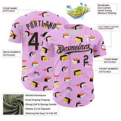 Custom Pink Black-Light Pink 3D Cindy Suen Sushi Cats in Pink Authentic Baseball Jersey