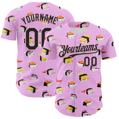Custom Pink Black-Light Pink 3D Cindy Suen Sushi Cats in Pink Authentic Baseball Jersey