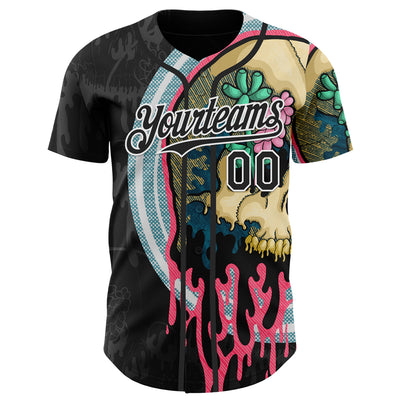 Custom Black White 3D Illymakes Drippy Succulent Skull Authentic Baseball Jersey