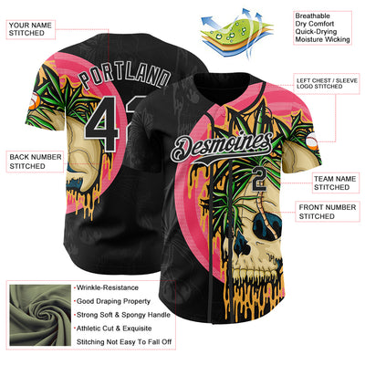 Custom Black White 3D Illymakes Drippy Tropical Skull Authentic Baseball Jersey