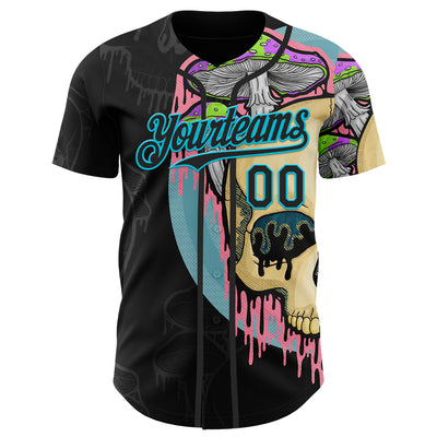 Custom Black Lakes Blue 3D Illymakes Drippy Mushroom Skull Authentic Baseball Jersey