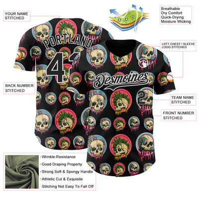 Custom Black White 3D Illymakes Drippy Skulls Authentic Baseball Jersey