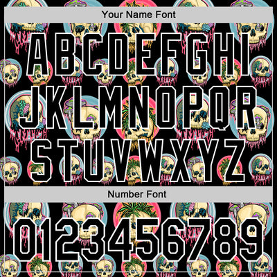 Custom Black White 3D Illymakes Drippy Skulls Authentic Baseball Jersey