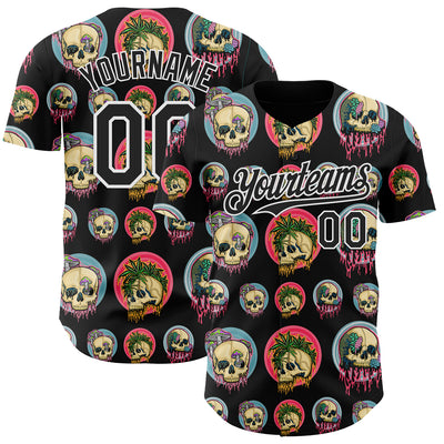 Custom Black White 3D Illymakes Drippy Skulls Authentic Baseball Jersey