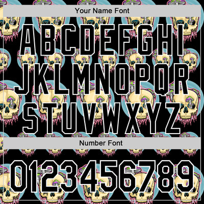 Custom Black White 3D Illymakes Drippy Mushroom Skulls Authentic Baseball Jersey