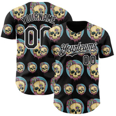 Custom Black White 3D Illymakes Drippy Mushroom Skulls Authentic Baseball Jersey