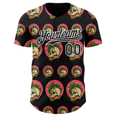 Custom Black White 3D Illymakes Drippy Tropical Skulls Authentic Baseball Jersey
