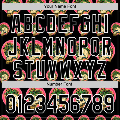 Custom Black White 3D Illymakes Drippy Tropical Skulls Authentic Baseball Jersey