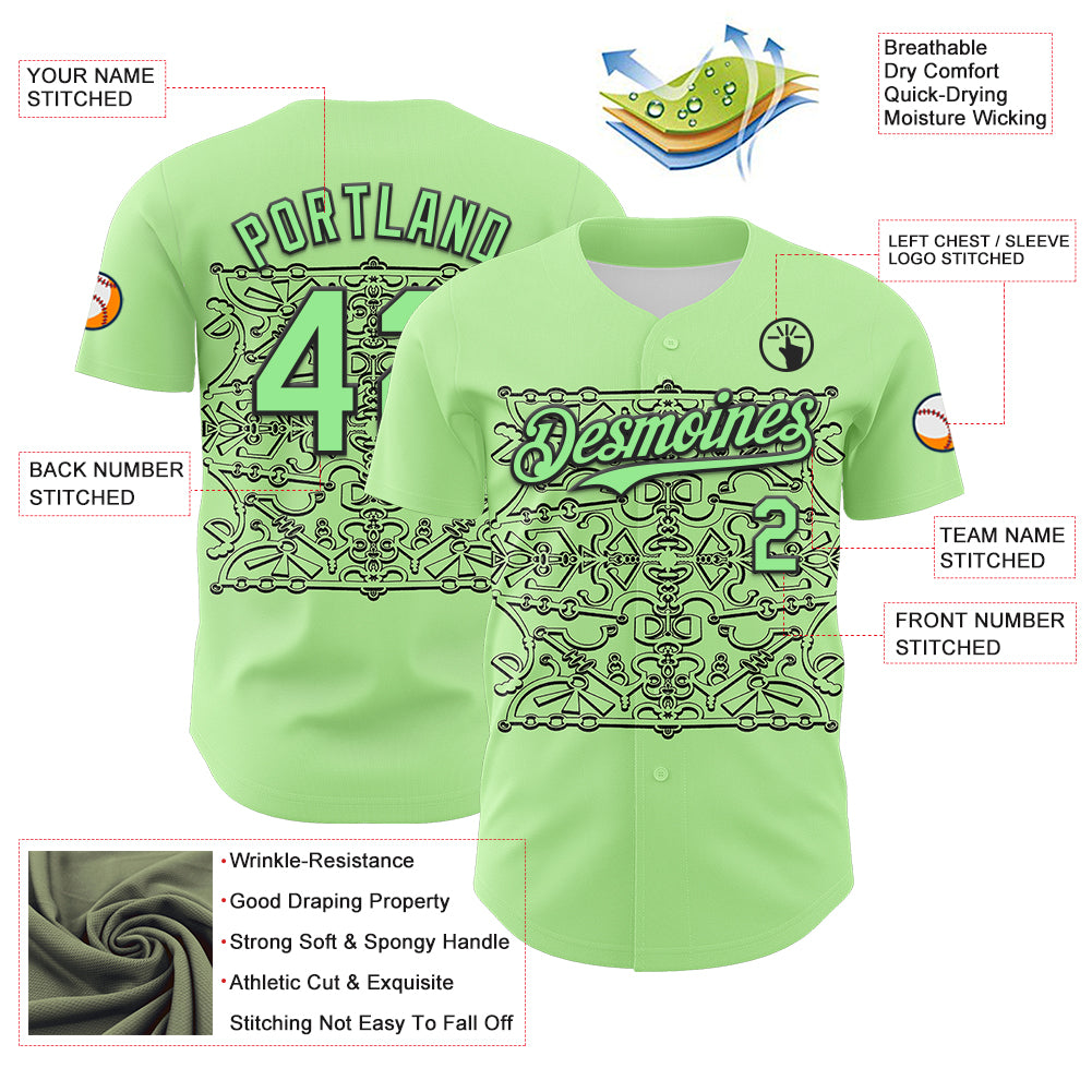 Custom Green Pea Green-Black 3D KYLMAX HUBTUHAN Authentic Baseball Jersey