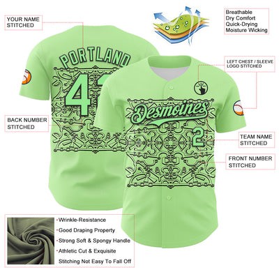 Custom Green Pea Green-Black 3D KYLMAX HUBTUHAN Authentic Baseball Jersey