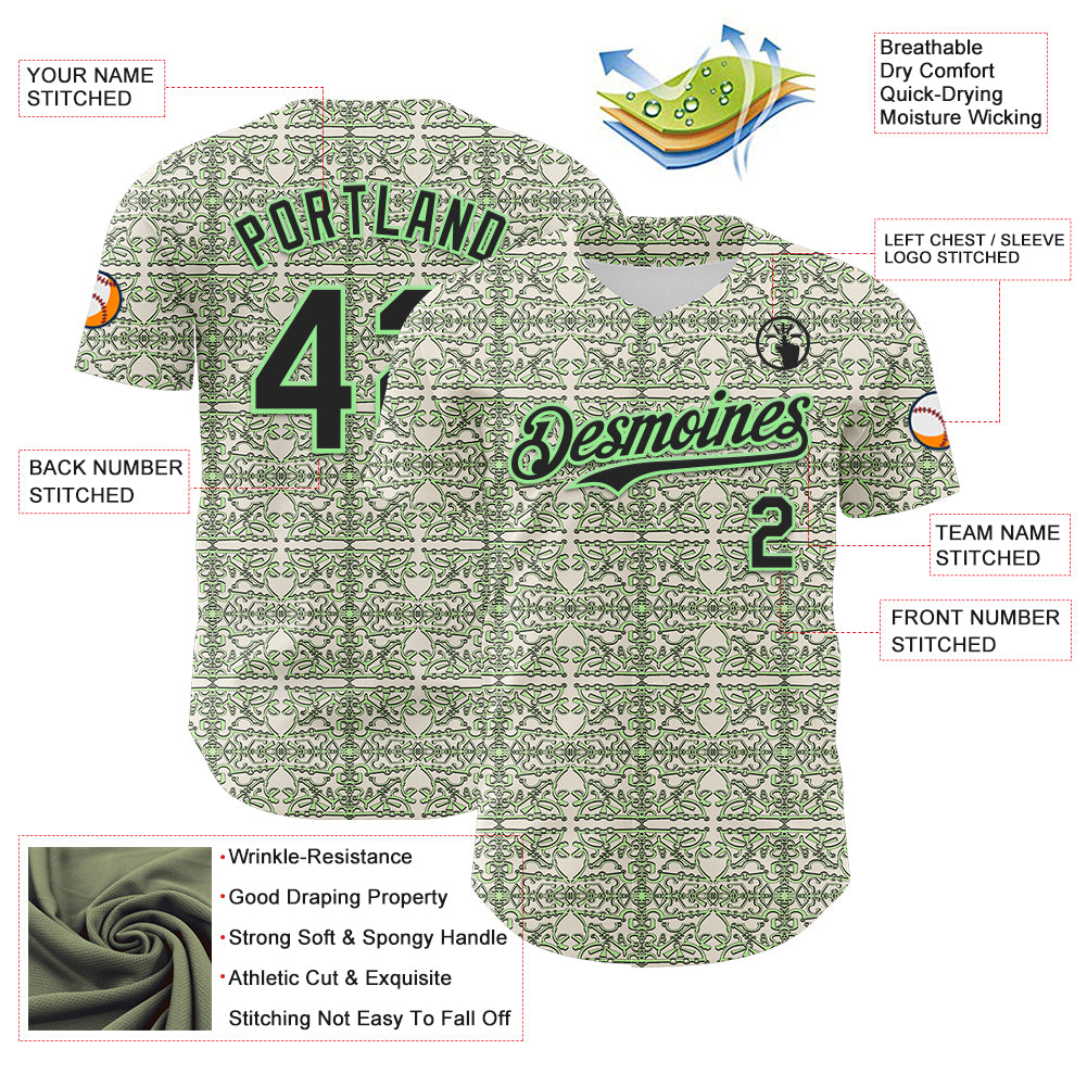 Custom Cream Black-Pea Green 3D KYLMAX HUBTUHAN Authentic Baseball Jersey