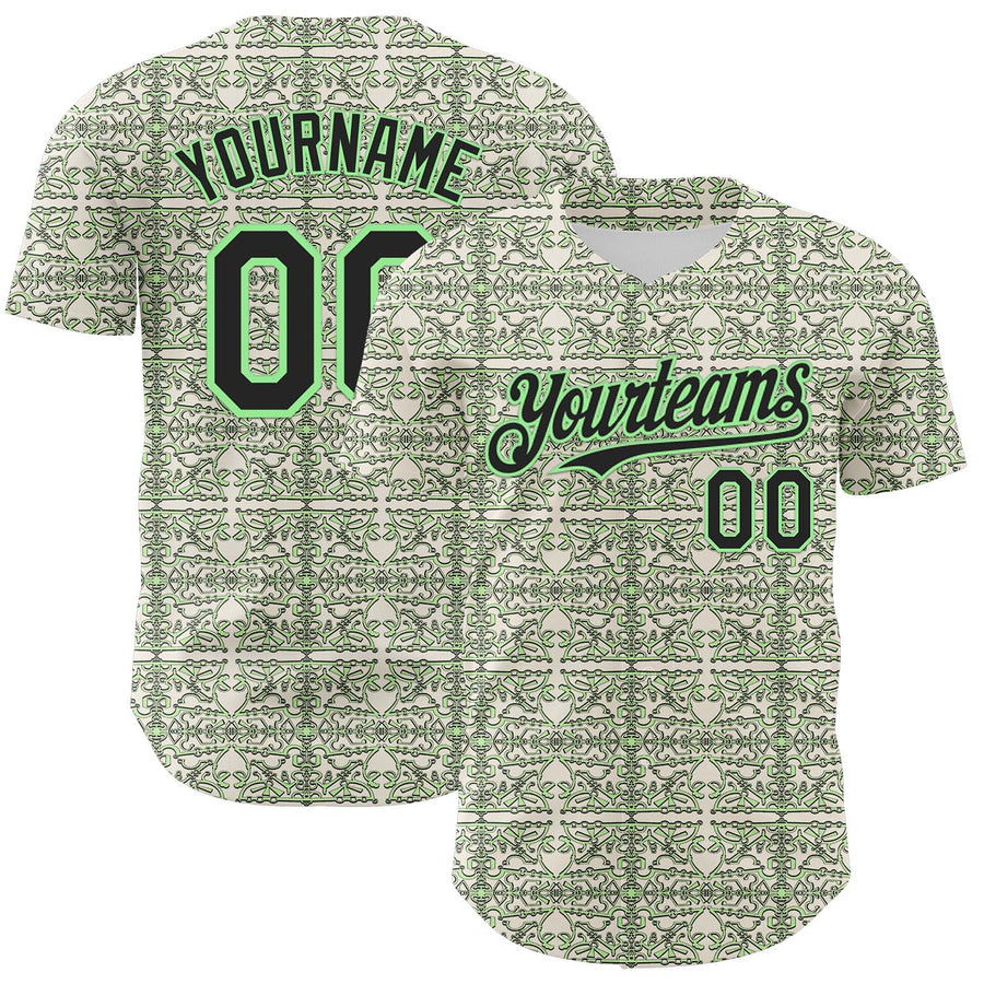 Custom Cream Black-Pea Green 3D KYLMAX HUBTUHAN Authentic Baseball Jersey
