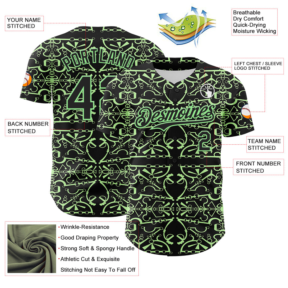 Custom Black Pea Green 3D KYLMAX HUBTUHAN Authentic Baseball Jersey