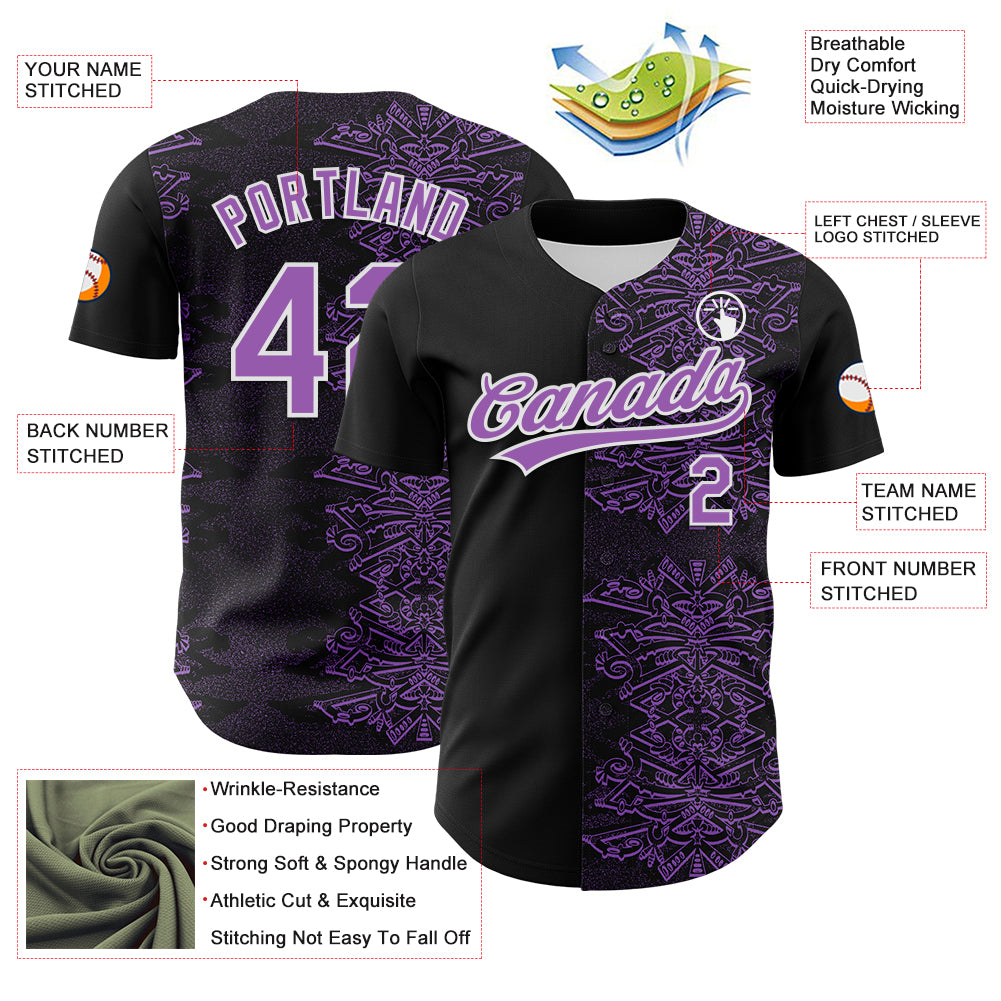 Custom Black Medium Purple-White 3D KYLMAX HUBTUHAN Authentic Baseball Jersey