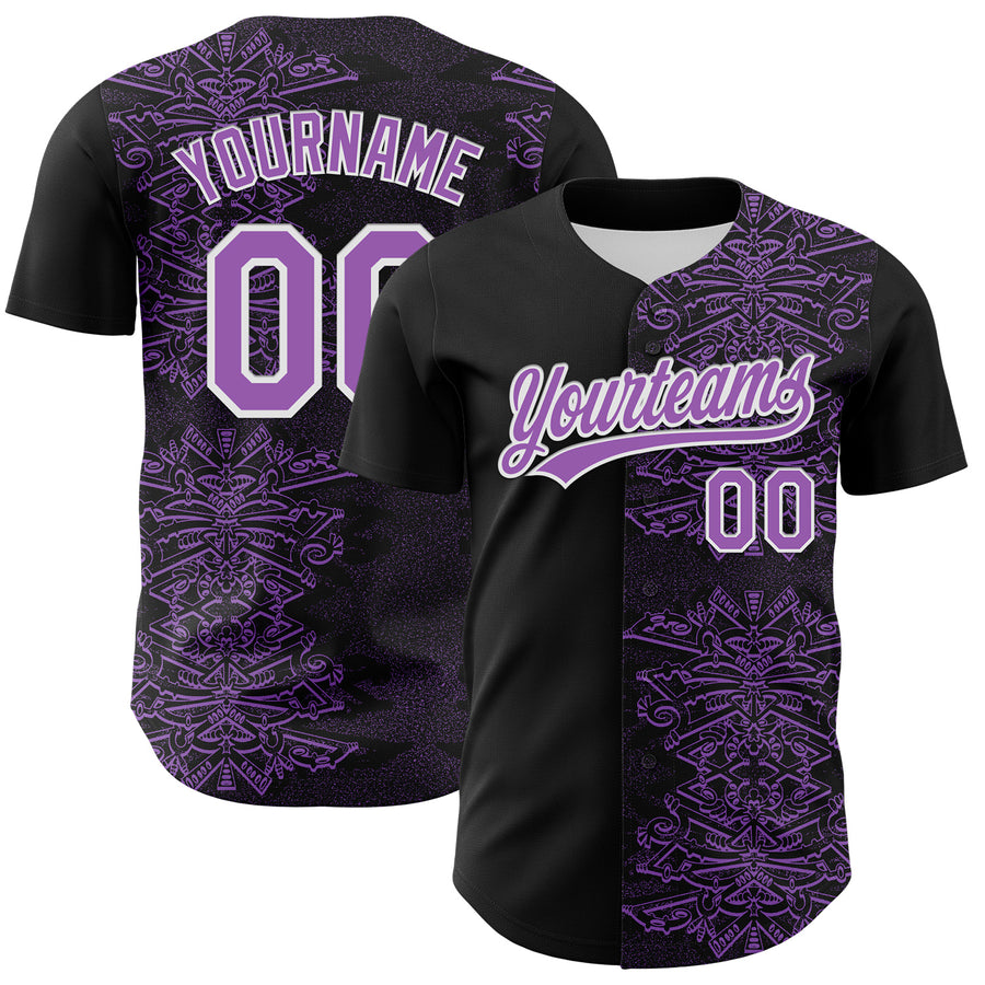 Custom Black Medium Purple-White 3D KYLMAX HUBTUHAN Authentic Baseball Jersey