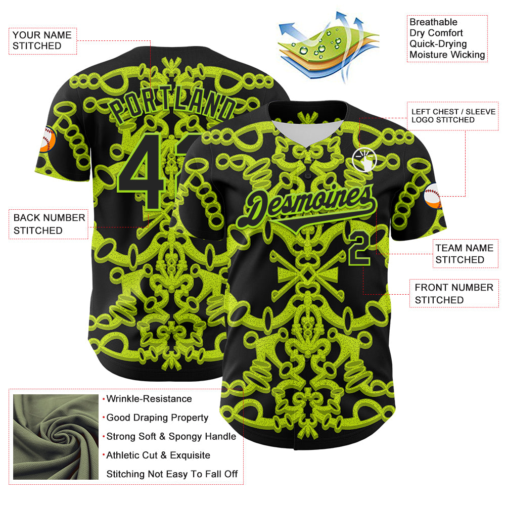 Custom Black Neon Green 3D KYLMAX HUBTUHAN Authentic Baseball Jersey