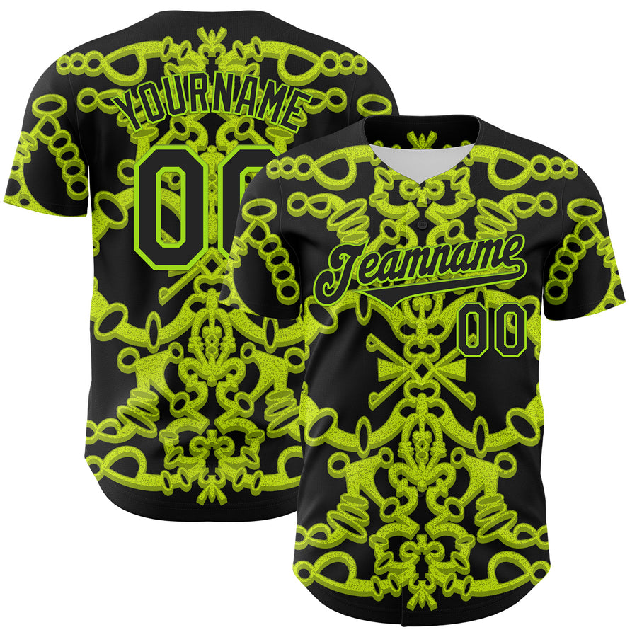 Custom Black Neon Green 3D KYLMAX HUBTUHAN Authentic Baseball Jersey