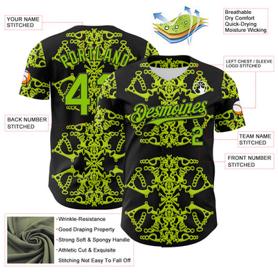 Custom Black Neon Green 3D KYLMAX HUBTUHAN Authentic Baseball Jersey