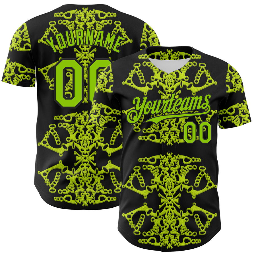 Custom Black Neon Green 3D KYLMAX HUBTUHAN Authentic Baseball Jersey