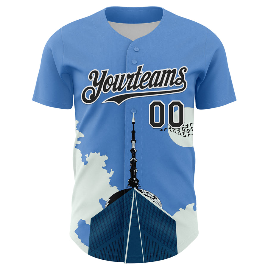 Custom Powder Blue Black-White 3D Nikita Fraser Observatory Authentic Baseball Jersey