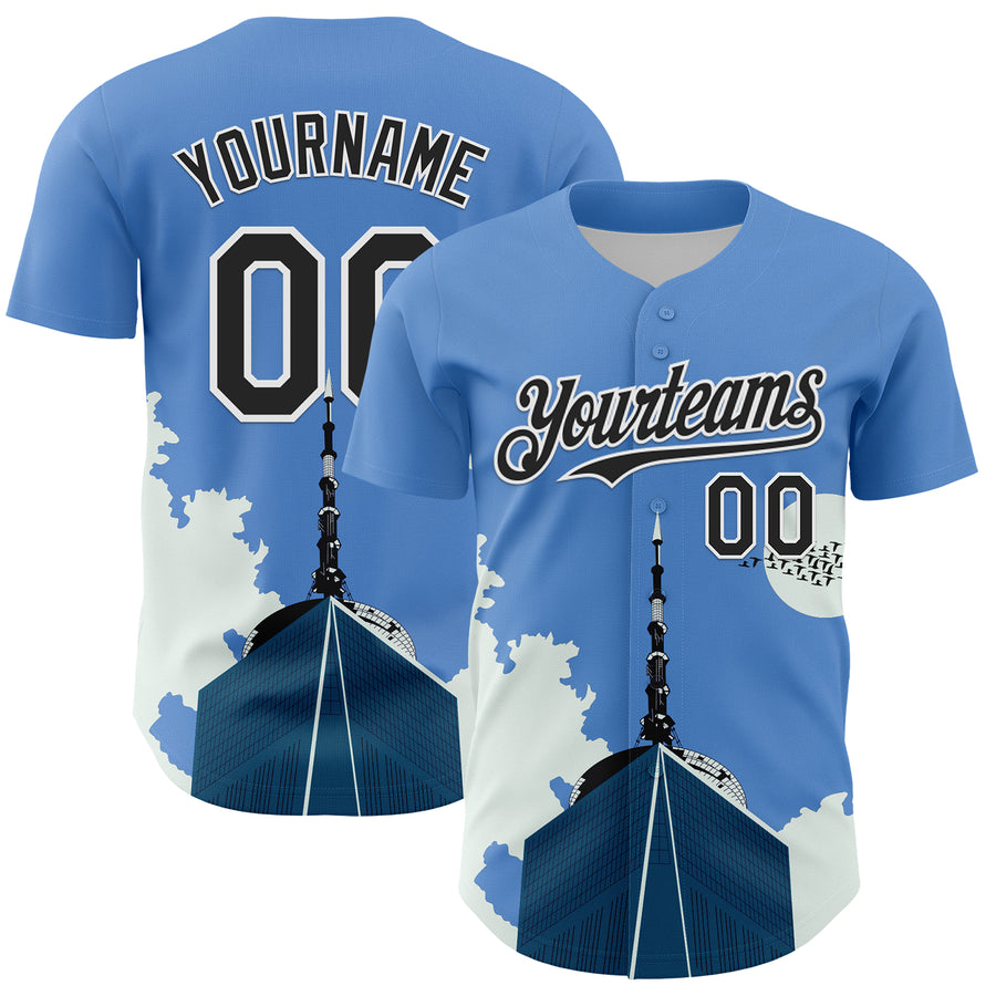 Custom Powder Blue Black-White 3D Nikita Fraser Observatory Authentic Baseball Jersey