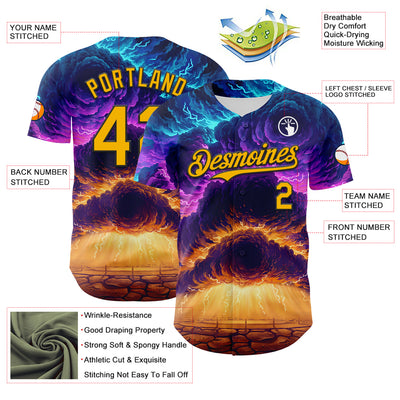 Custom Blue Gold-Black 3D Syntetyc Everstor Authentic Baseball Jersey