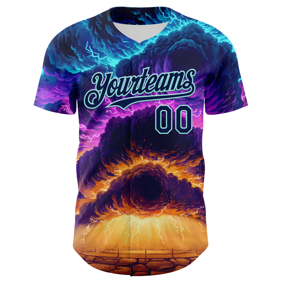 Custom Blue Navy-Ice Blue 3D Syntetyc Stormblessed Authentic Baseball Jersey