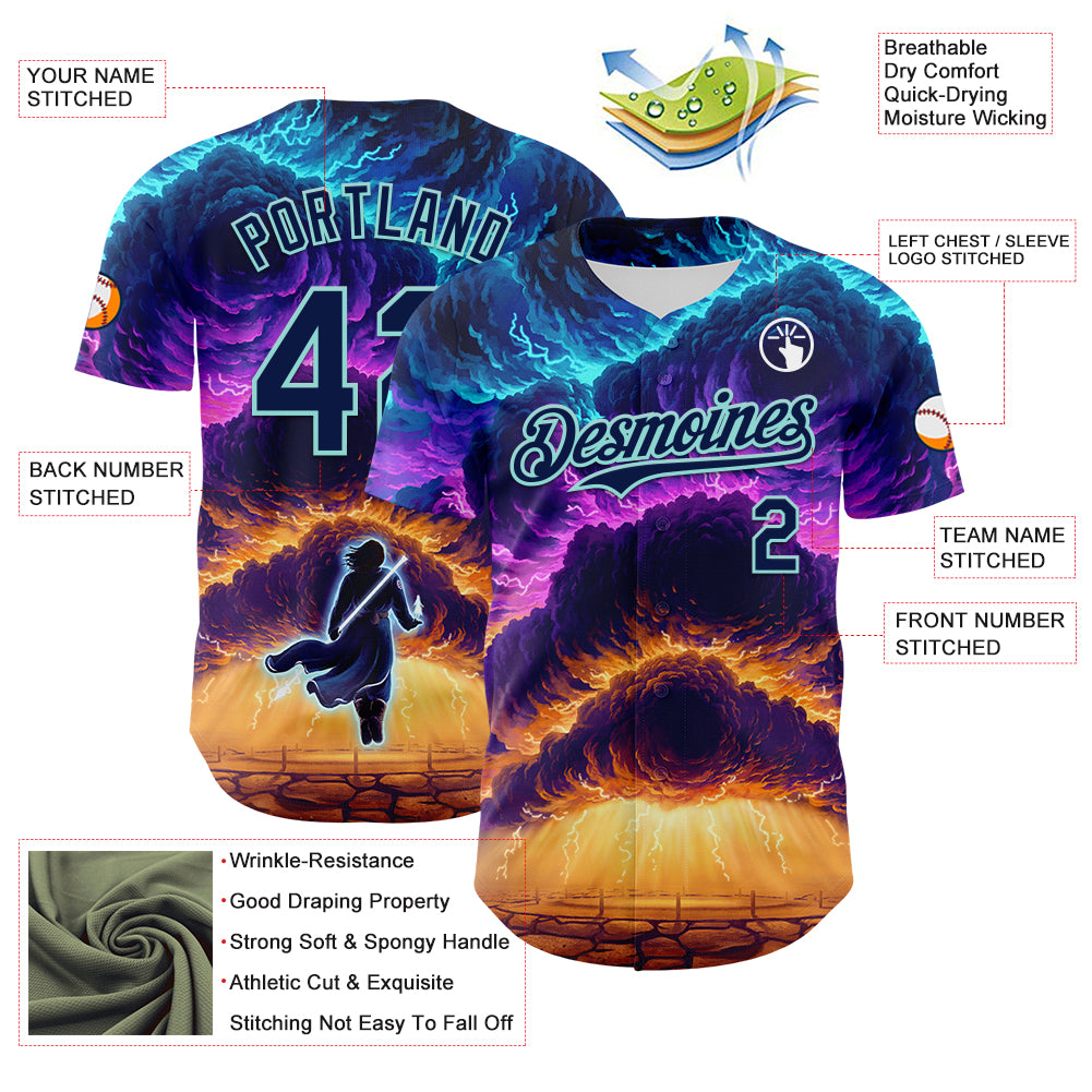 Custom Blue Navy-Ice Blue 3D Syntetyc Stormblessed Authentic Baseball Jersey