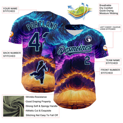 Custom Blue Navy-Ice Blue 3D Syntetyc Stormblessed Authentic Baseball Jersey