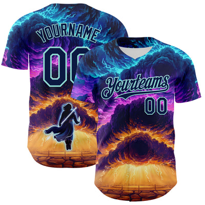 Custom Blue Navy-Ice Blue 3D Syntetyc Stormblessed Authentic Baseball Jersey