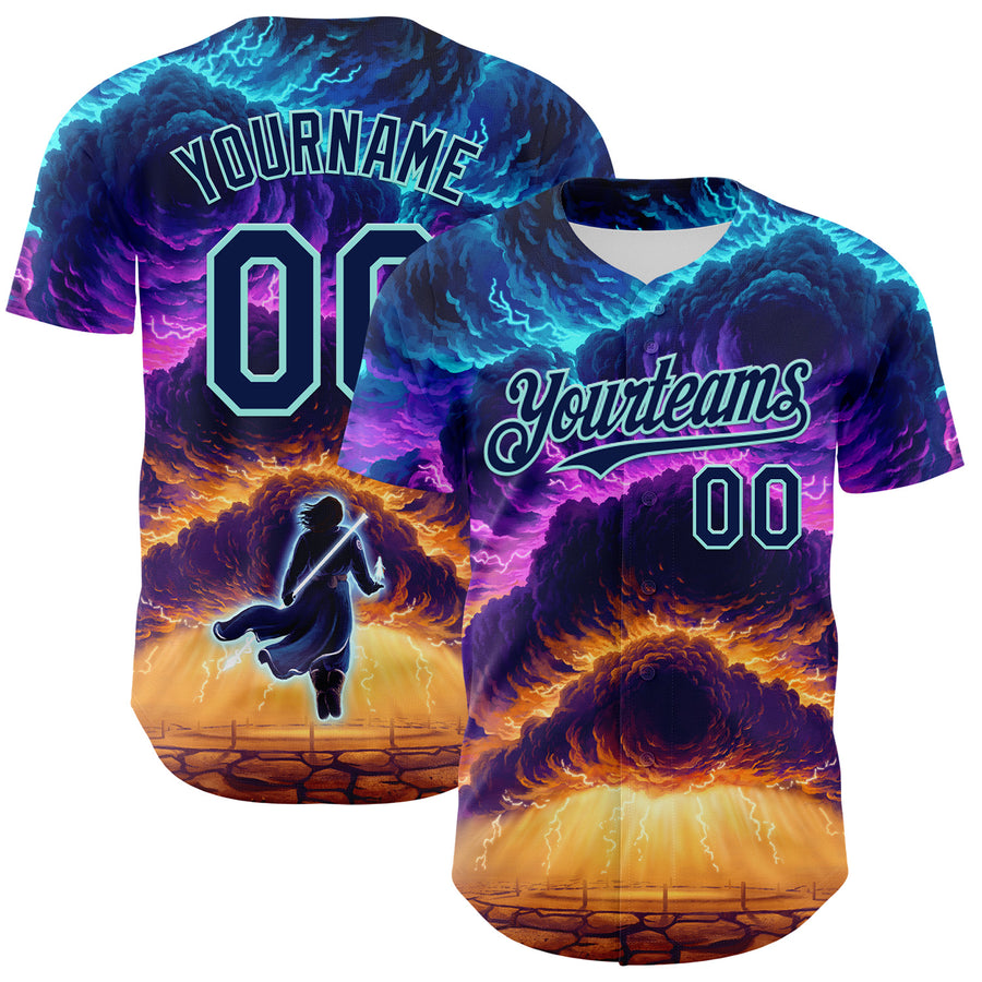 Custom Blue Navy-Ice Blue 3D Syntetyc Stormblessed Authentic Baseball Jersey