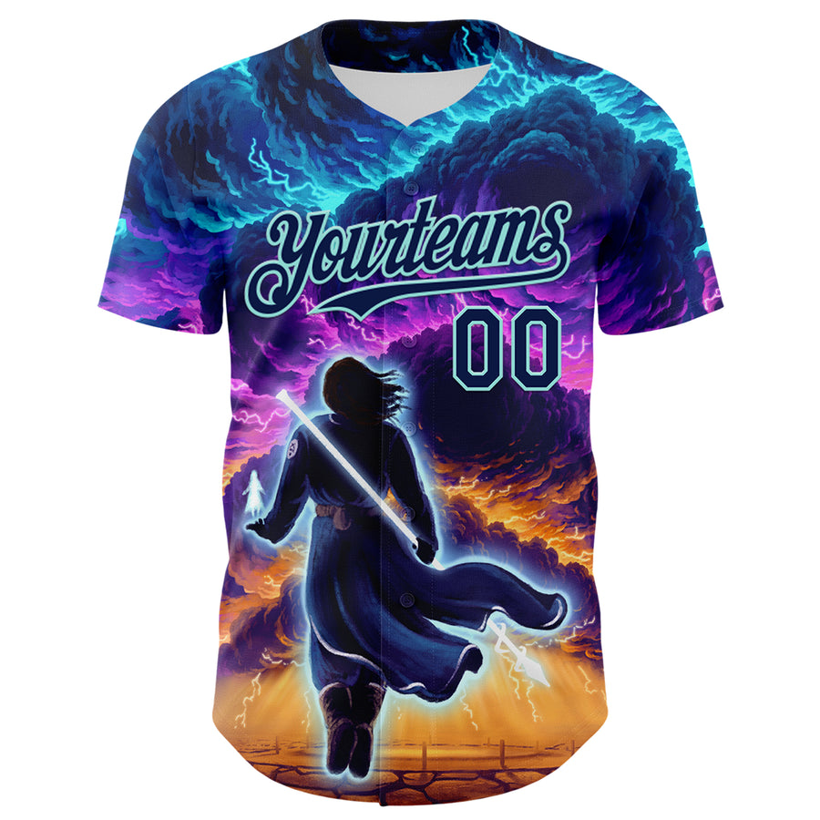 Custom Blue Navy-Ice Blue 3D Syntetyc Stormblessed Authentic Baseball Jersey